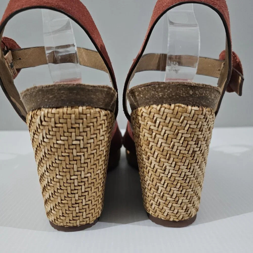 Sofft Casidy Wedge Platform Sandal Womens 11 Coral Orange Suede Jute Chunky - Picture 11 of 15